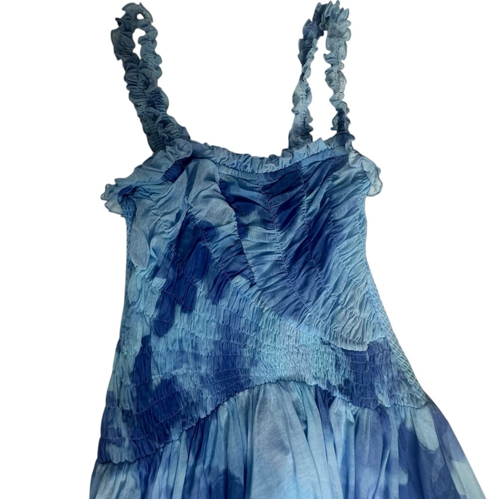NEW Free People Tessa Smocked Mesh MIDI Dress in Baby Blue xs - Picture 7 of 12